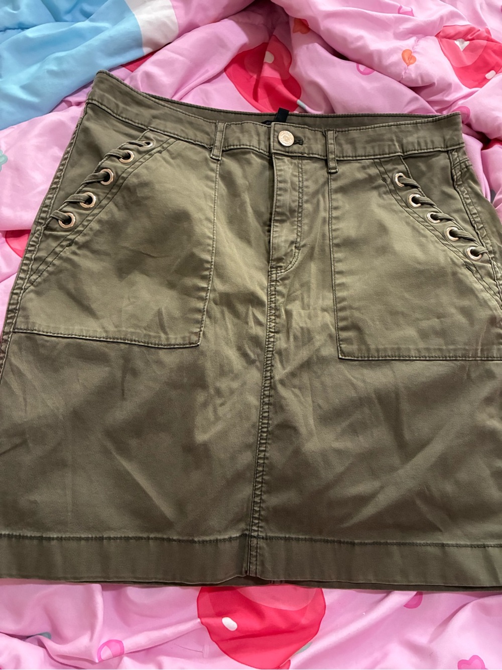White House Black Market Olive Lace-Up Pocket A-Line Skirt